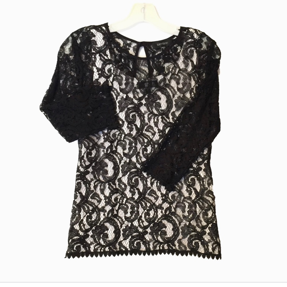 Karen Kane black lace 3/4 sleeve top